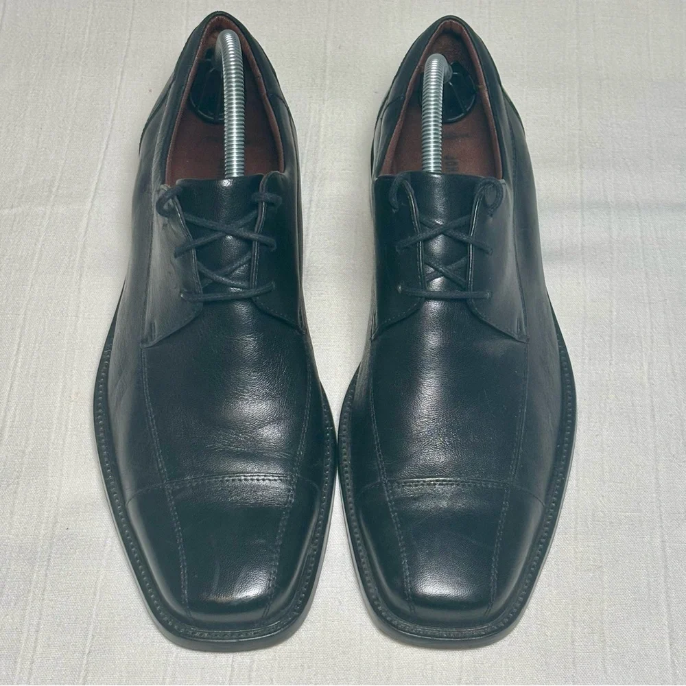 Johnston & Murphy Dobson Cap-Toe Leather Oxford Shoes-Black-Men Size 10.5